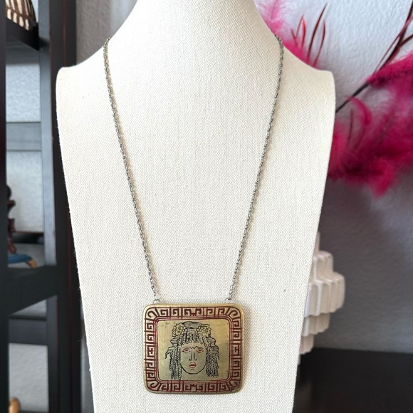 Vintage Jewelry - Vintage Brass Goddess Necklace